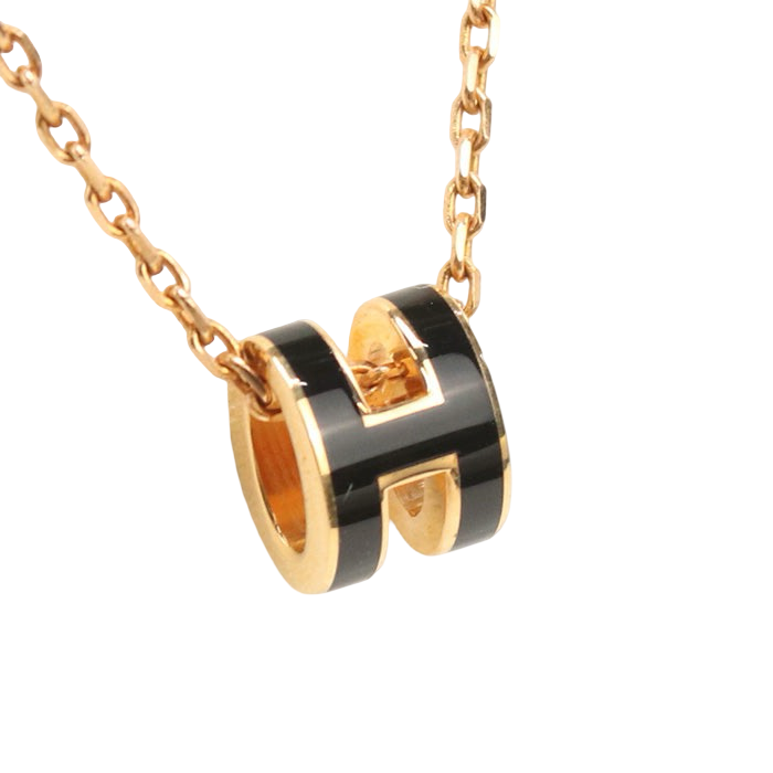 Hermès– Mini Pop H Necklace – Black Enamel, Gold Plated – Introduced 2010s – Inspired by Philippe Mouquet – 100% Authentic Pre-Owned A Rank ✨ Excellent