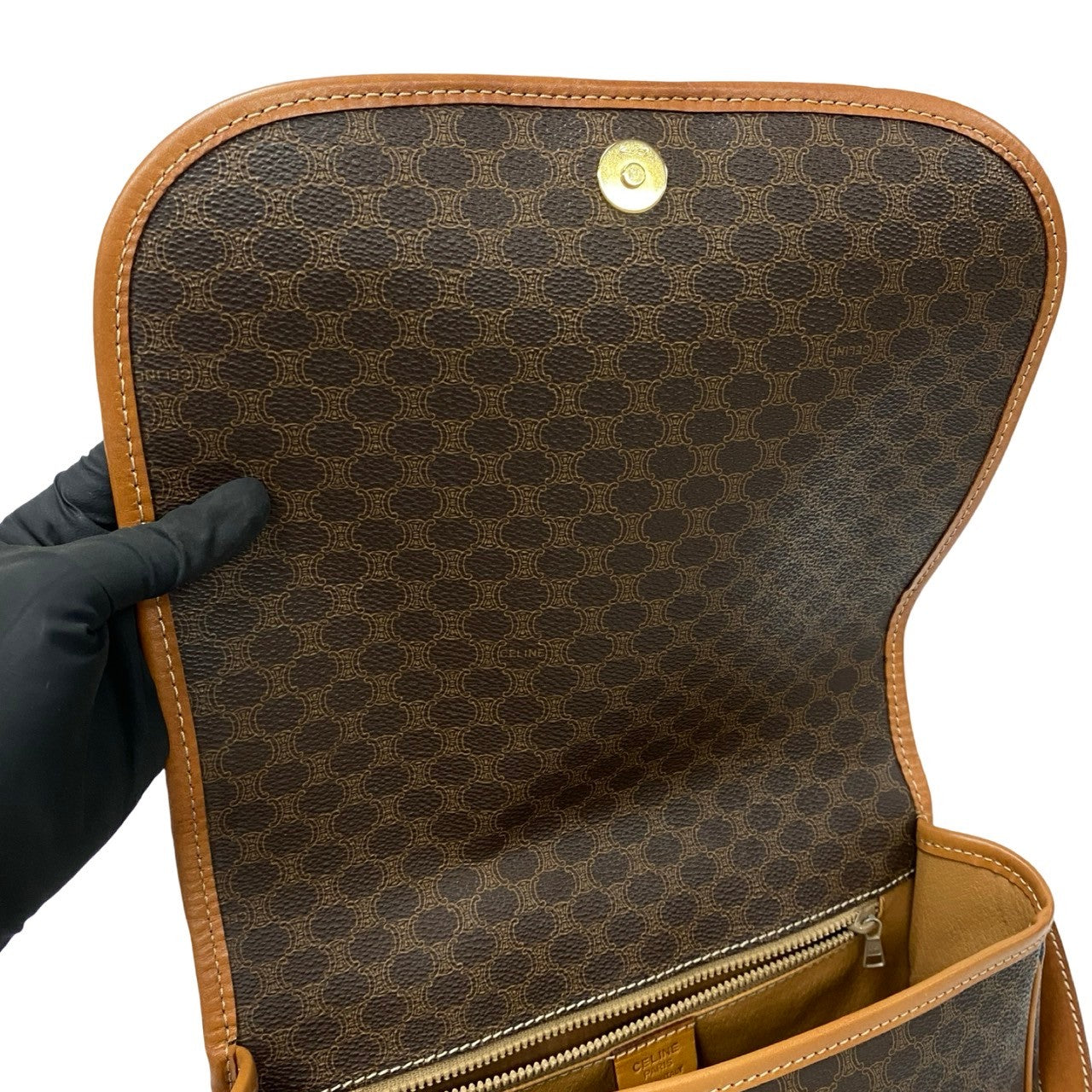 CELINE Shoulder Bag Leather, PVC Brown Macadam Blason Pattern Women(Unisex) Used Authentic