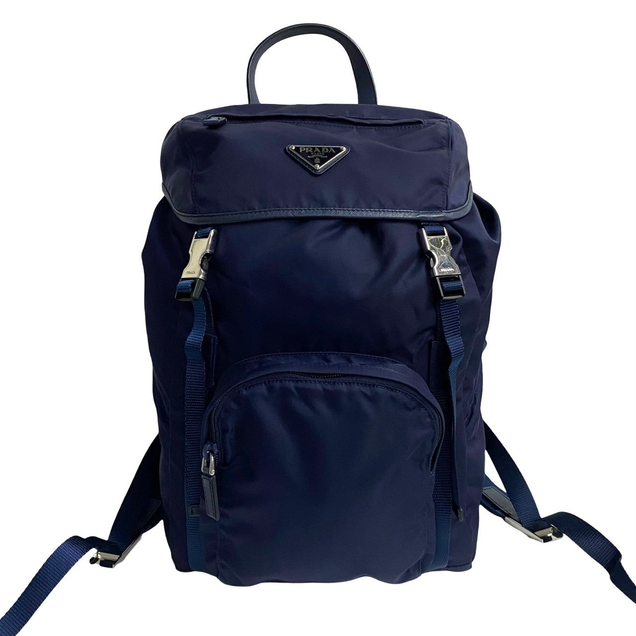 PRADA Triangle Logo Metal –– Navy – 100% Authentic Pre-Owned