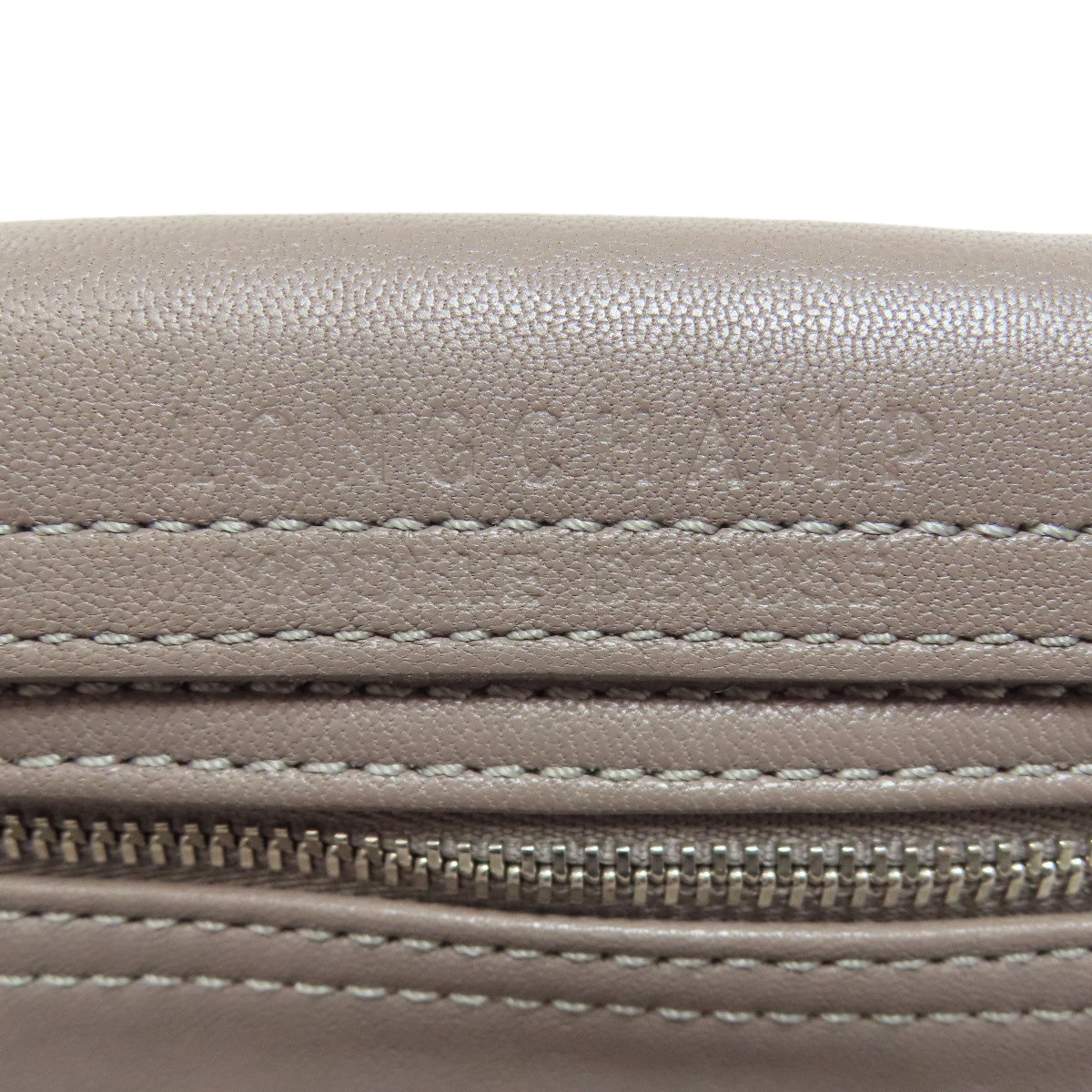 Longchamp Classic Leather Logo Line (2000s Collection) Leather Gray – 100% Authentic ✨Excellent Pre-Owned