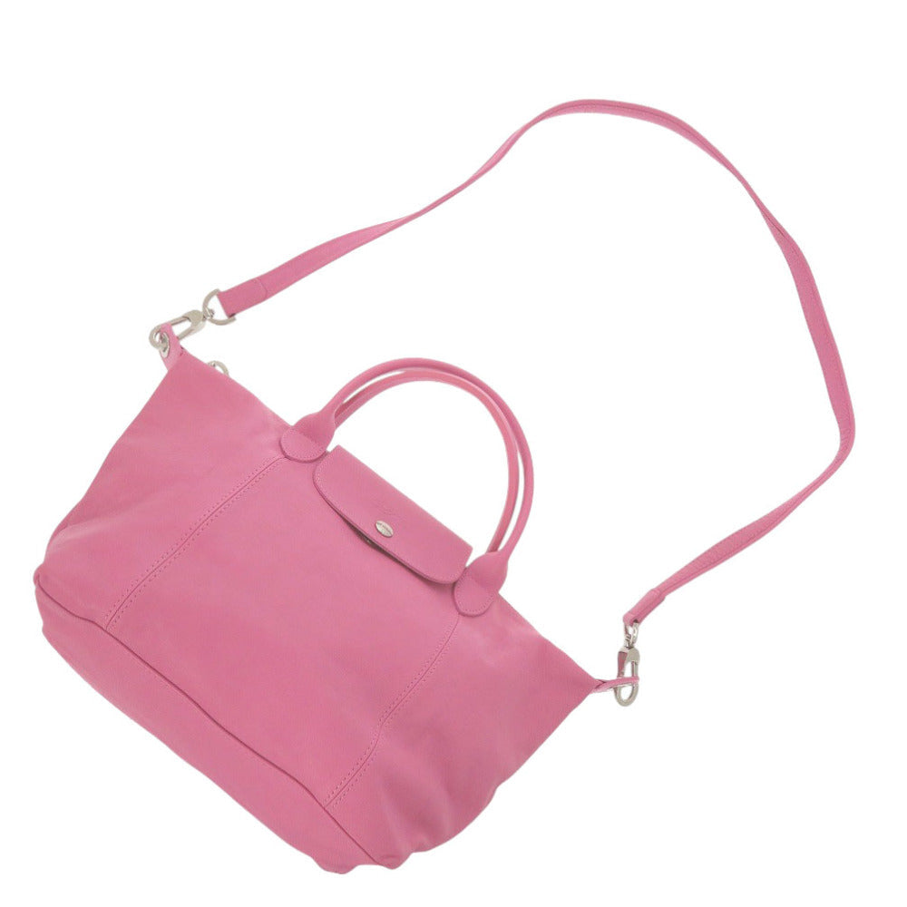 LONGCHAMP – Le Pliage Cuir 2-Way Folding Handbag – Pink Leather – 100% Authentic ✨Excellent Pre-Owned