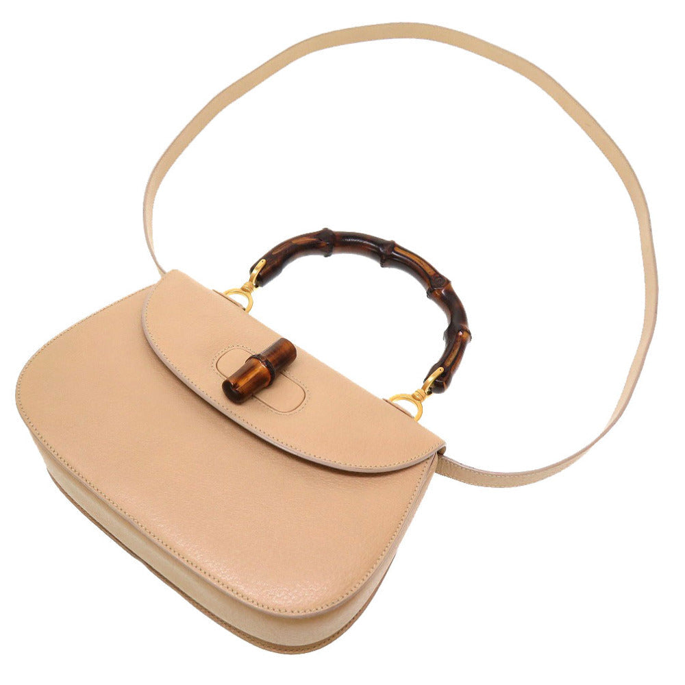 GUCCI Bamboo 2WAY Bag in Beige Leather & Bamboo – Frida Giannini Era – 100% Authentic ✨Very Good Pre-Owned