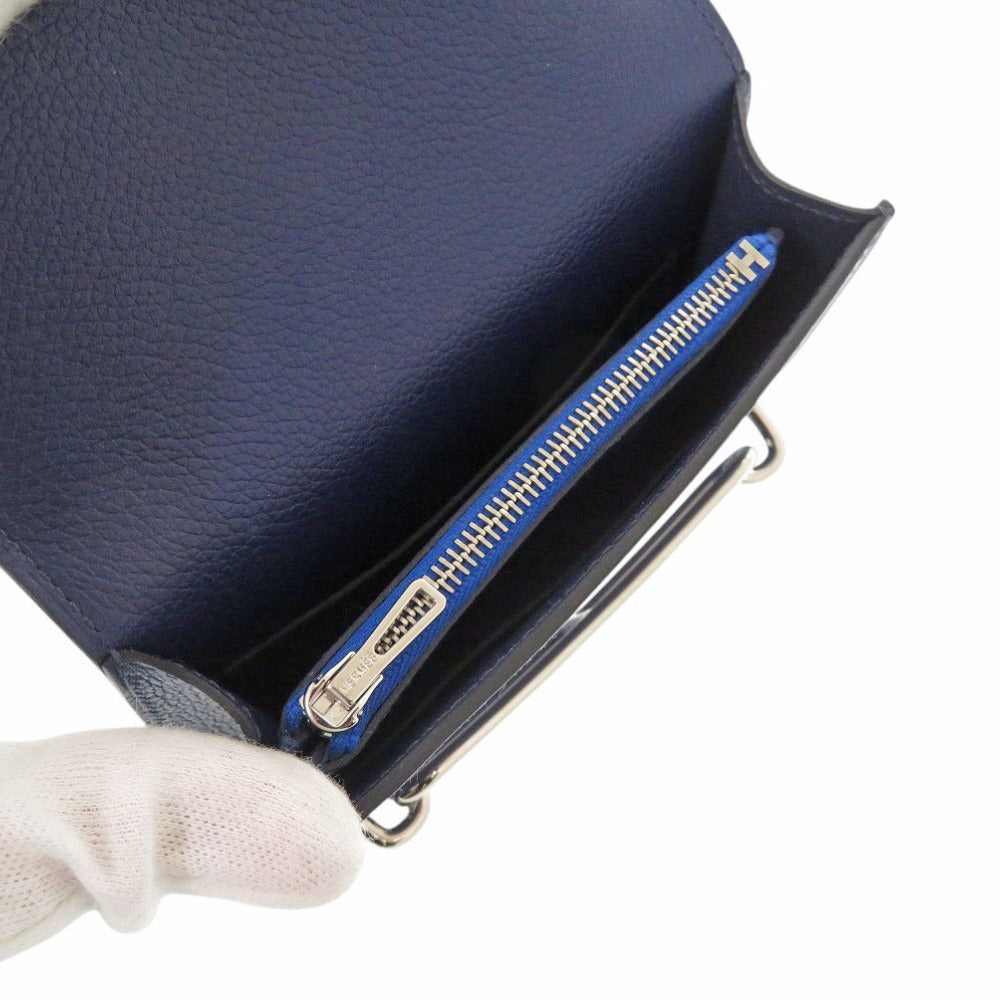 HERMÈS Lovis Mini Coin Case – Evercolor Leather in Blue Saphir (Circa 2020) – Pre-Owned, 100% Authentic (Genuine) 6L0441IP6R8