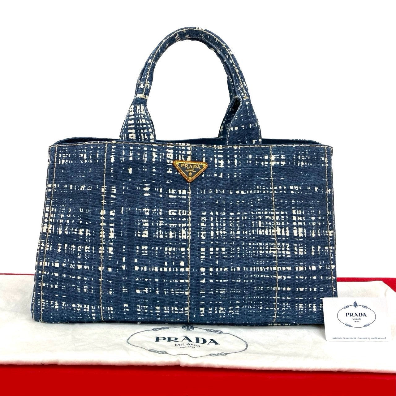 Prada Blue canvas with signature triangle logo hardware Introduced Early 2000s by Miuccia Prada โ 100% Authentic Pre-Owned AB Rank โจ Gently Used