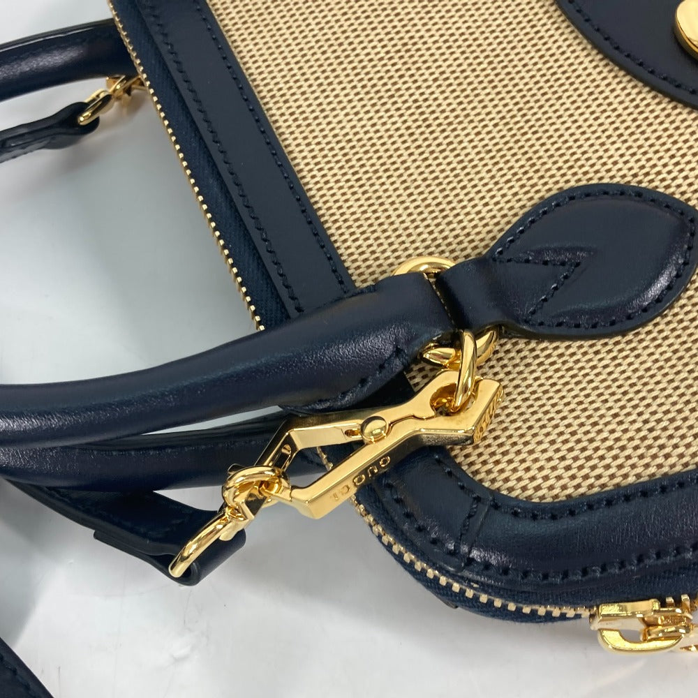 GUCCI Horsebit 1955 Small Top Handle in Beige & Dark Navy Canvas Leather – 2023 Alessandro Michele – 100% Authentic Pre-Owned ✨Like New