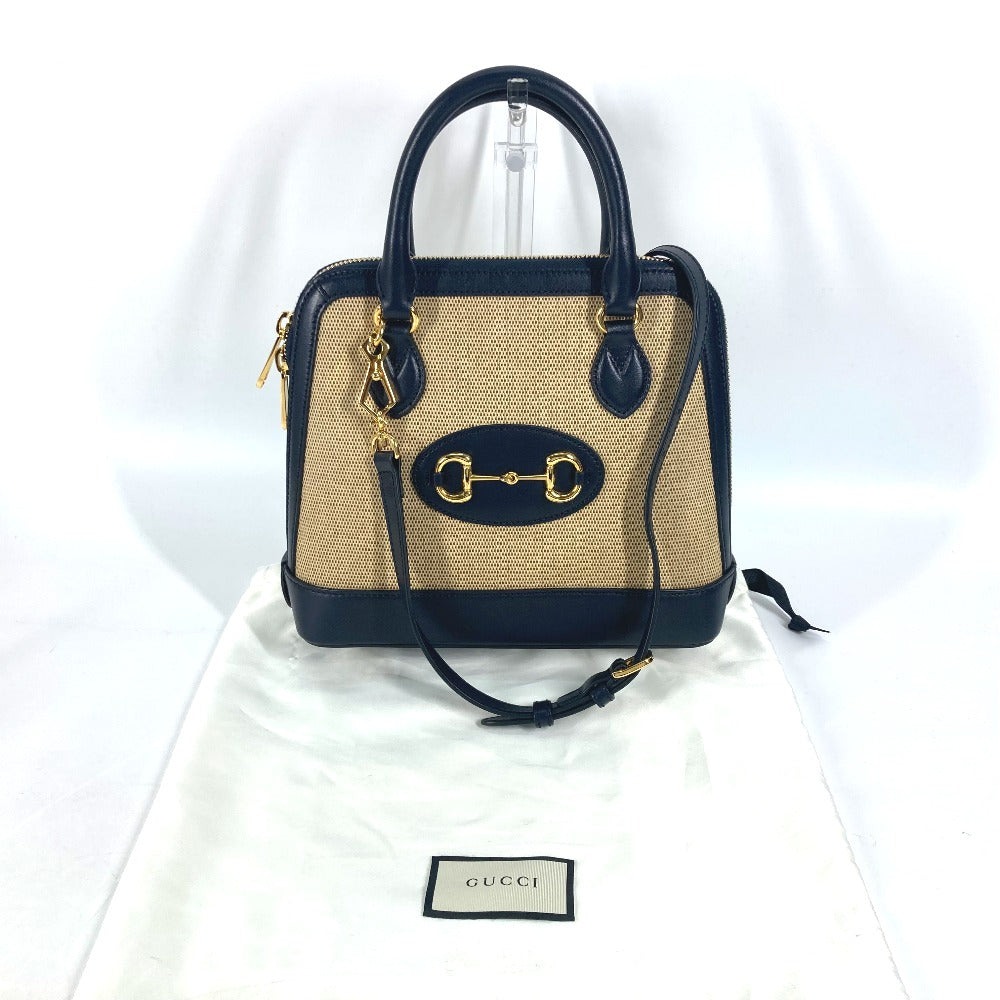 GUCCI Horsebit 1955 Small Top Handle in Beige & Dark Navy Canvas Leather – 2023 Alessandro Michele – 100% Authentic Pre-Owned ✨Like New