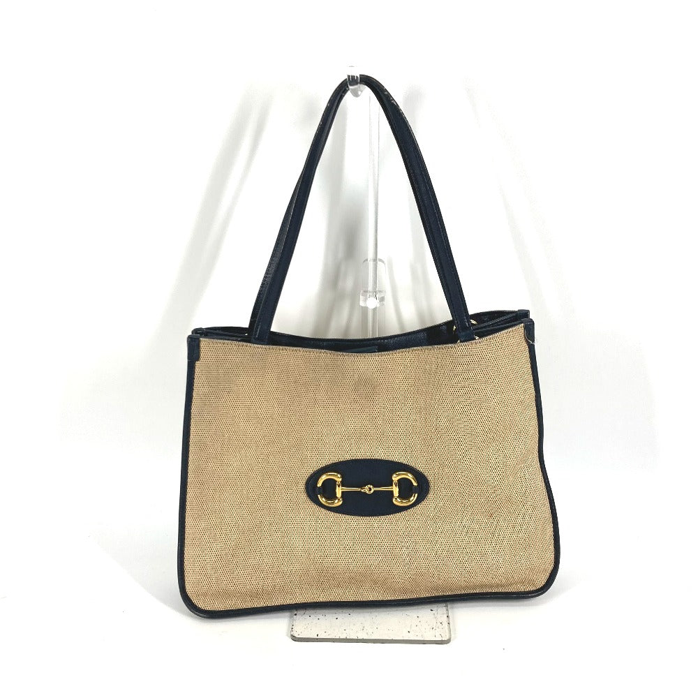 GUCCI 1955 Horsebit Tote Bag – Beige x Navy – Canvas & Leather Limited 100% Authentic Pre-Owned ✨Very Good Vintage Condition