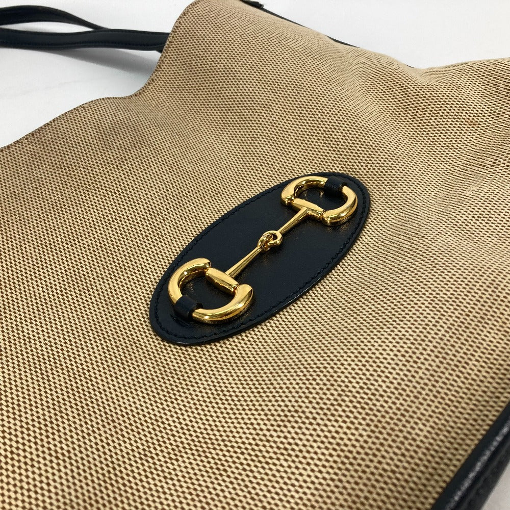 GUCCI 1955 Horsebit Tote Bag – Beige x Navy – Canvas & Leather Limited 100% Authentic Pre-Owned ✨Very Good Vintage Condition