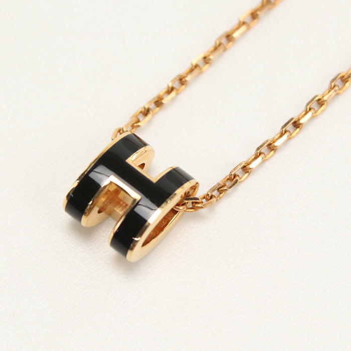Hermès– Mini Pop H Necklace – Black Enamel, Gold Plated – Introduced 2010s – Inspired by Philippe Mouquet – 100% Authentic Pre-Owned A Rank ✨ Excellent