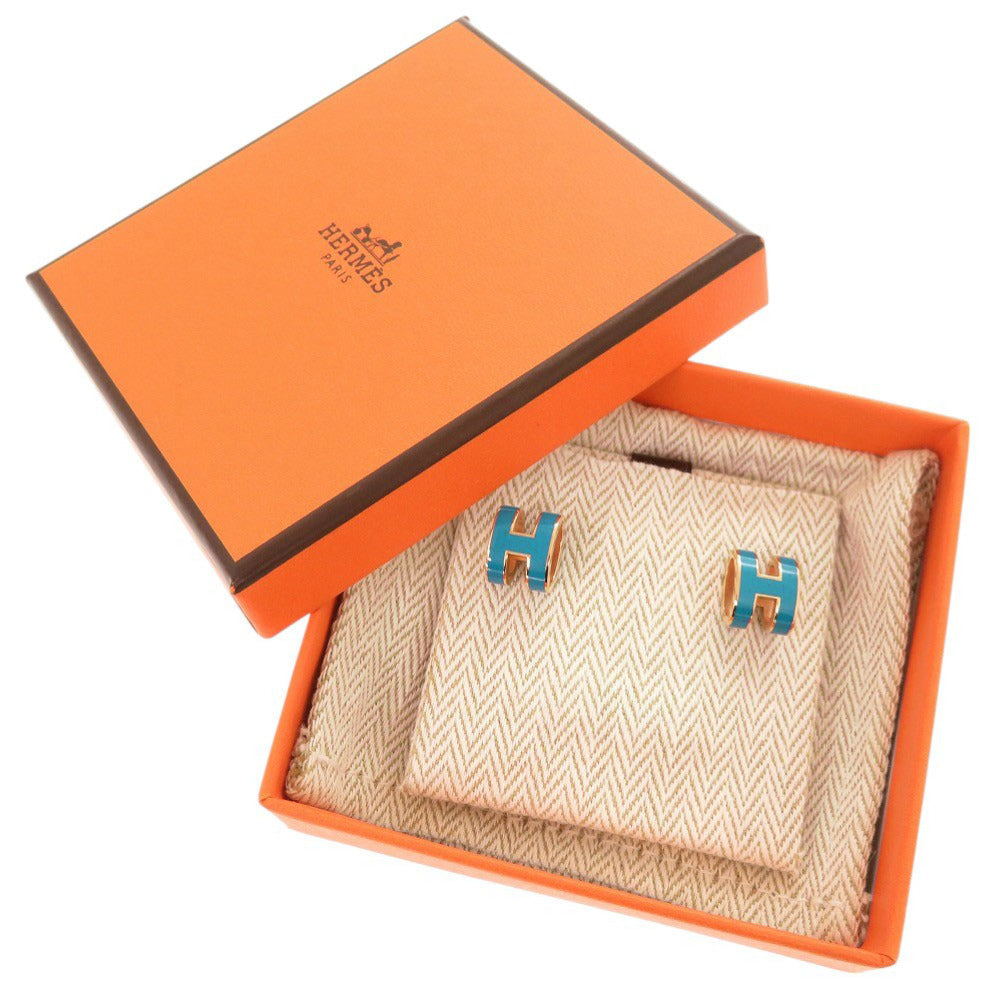 HERMÈS Pop H Earrings Blue Metal 100% Authentic Pre Owned