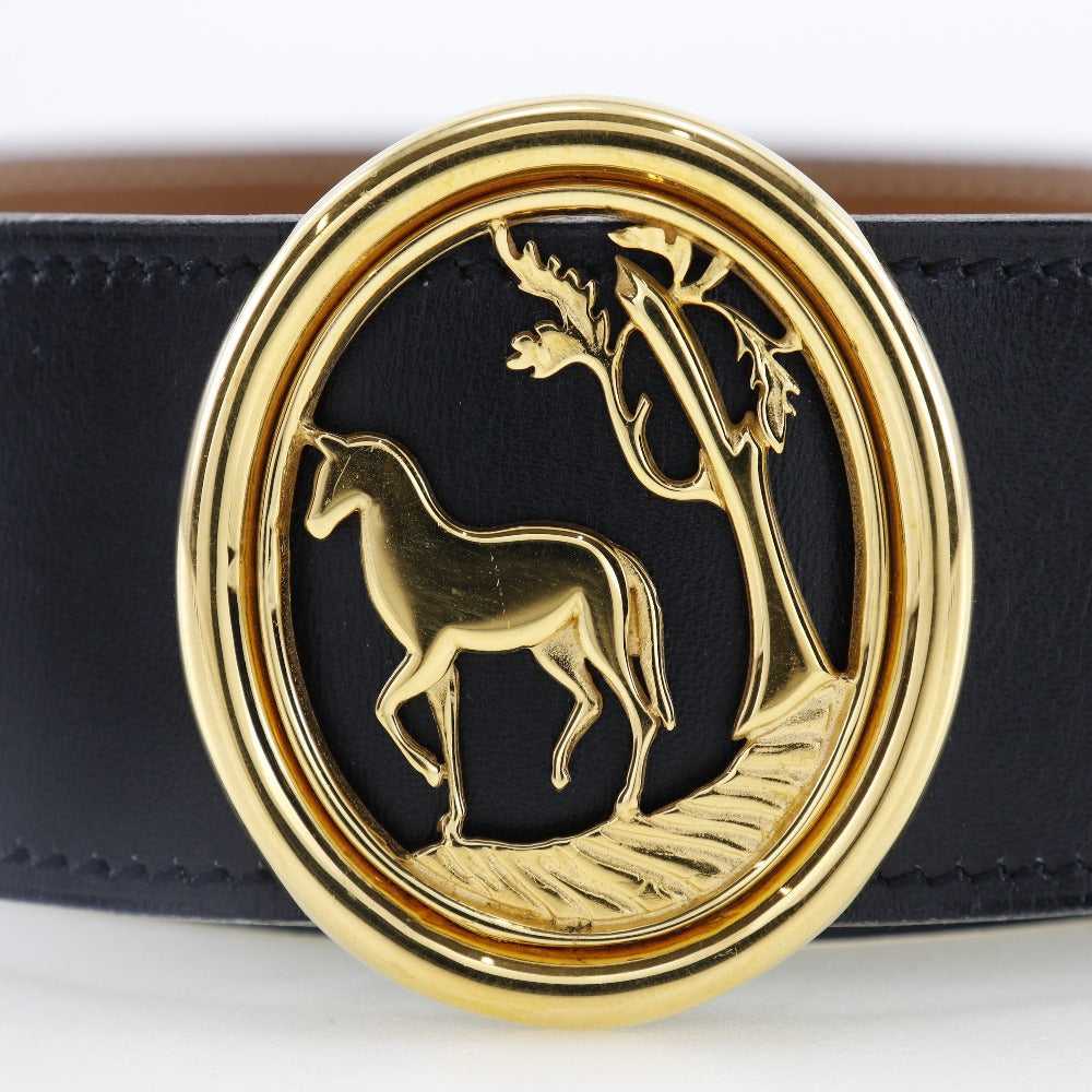 HERMÈS Boxcalf & Courchevel Belt with Horse Medallion Buckle 100% Authentic ✨Excellent Pre-Owned