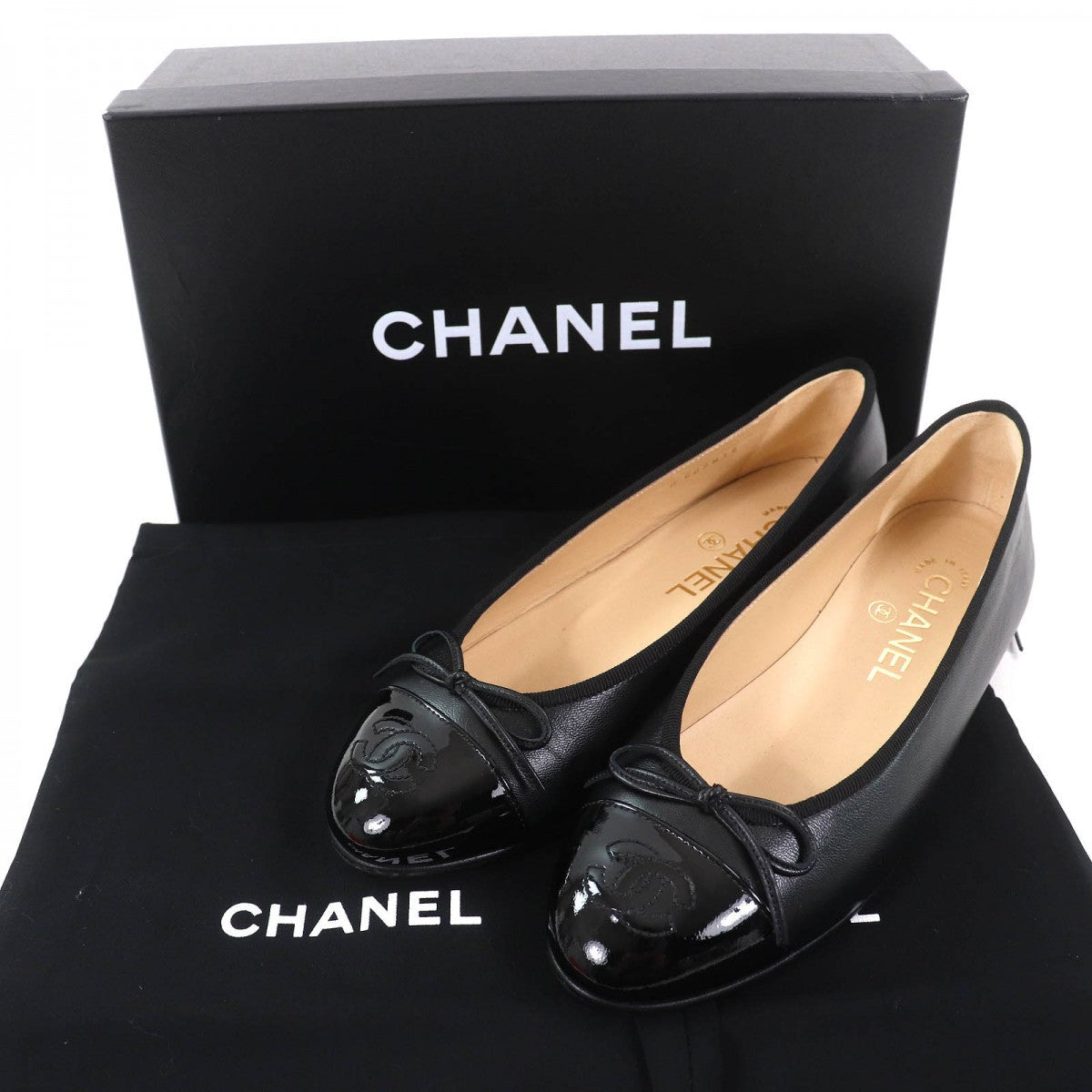 CHANEL Black Leather Ballerina with Patent Trim – Size 36.5 – Made in Italy – 100% Authentic ✨Excellent Pre-Owned Condition