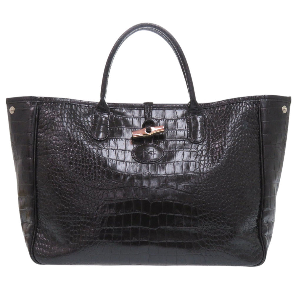 LONGCHAMP – Tote Bag – Embossed Leather Black – 100% Authentic ✨Good Pre-Owned Used Condition