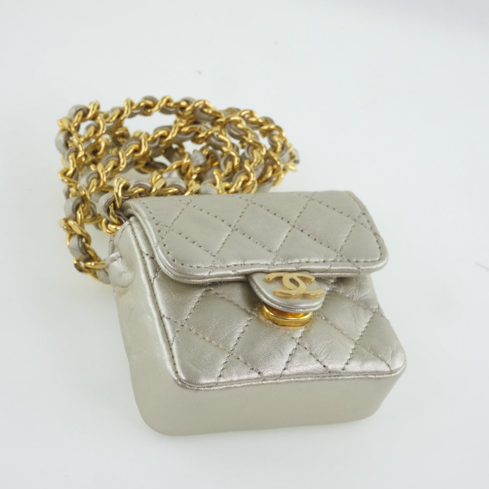 Chanel Chain Pochette Micro Line Calfskin Silver 100% Authentic ✨Very Good Pre-Owned Condition ~25% MSRP