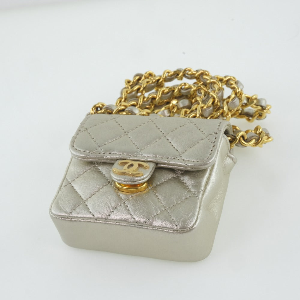 Chanel Chain Pochette Micro Line Calfskin Silver 100% Authentic ✨Very Good Pre-Owned Condition ~25% MSRP
