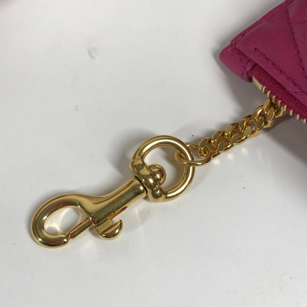 SAINT LAURENT PARIS Coin case leather pink Quilting Triangle Women Used Authentic✨Near New
