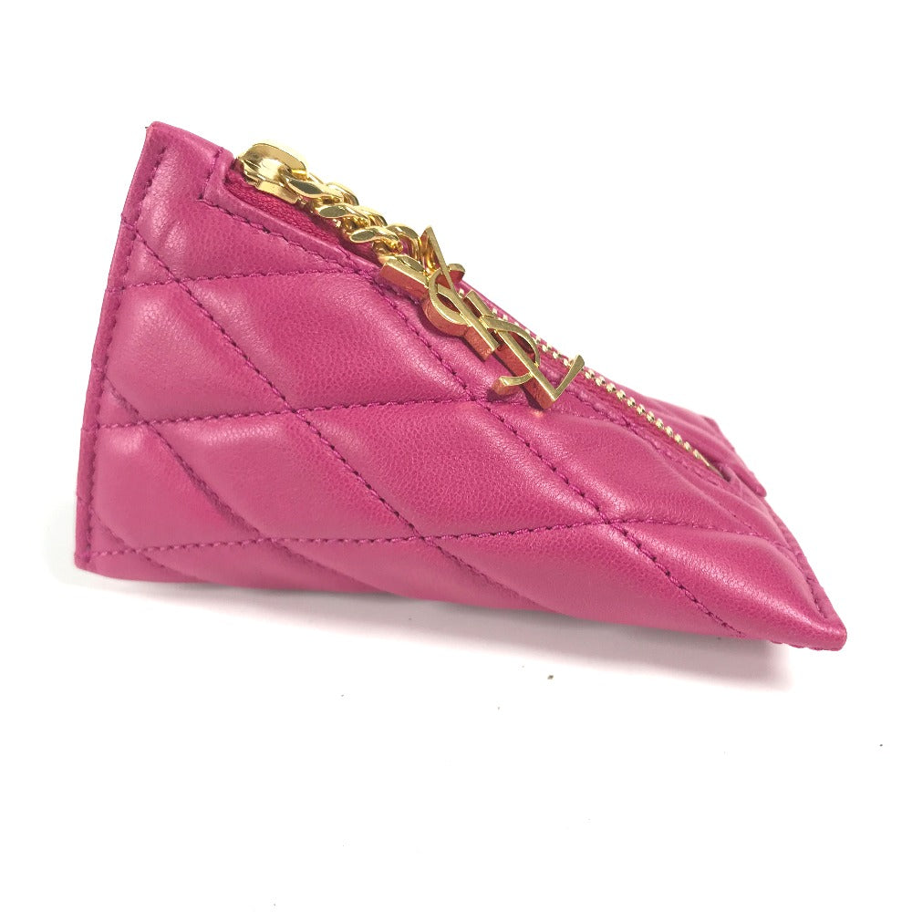 SAINT LAURENT PARIS Coin case leather pink Quilting Triangle Women Used Authentic✨Near New