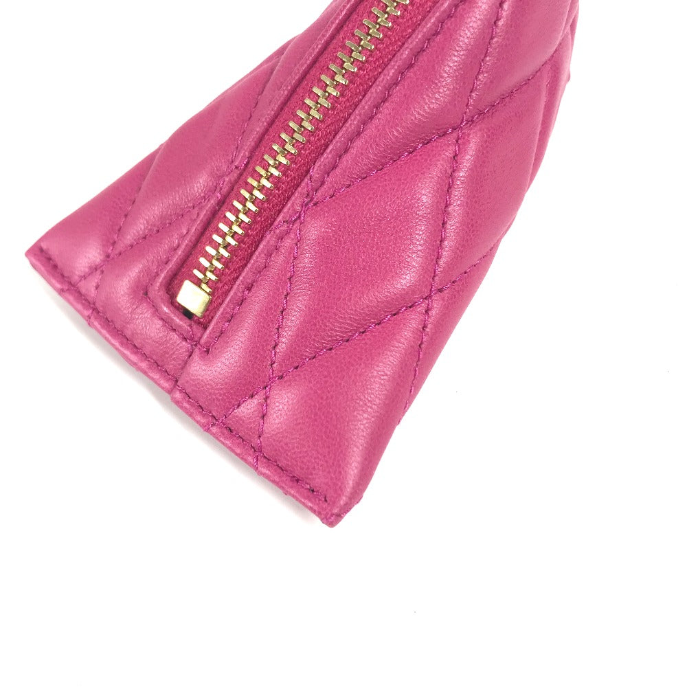 SAINT LAURENT PARIS Coin case leather pink Quilting Triangle Women Used Authentic✨Near New