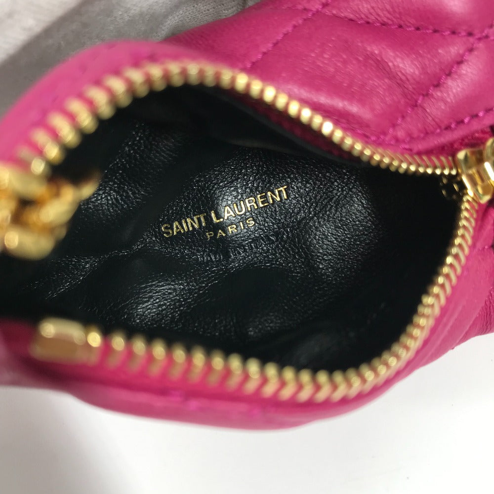 SAINT LAURENT PARIS Coin case leather pink Quilting Triangle Women Used Authentic✨Near New