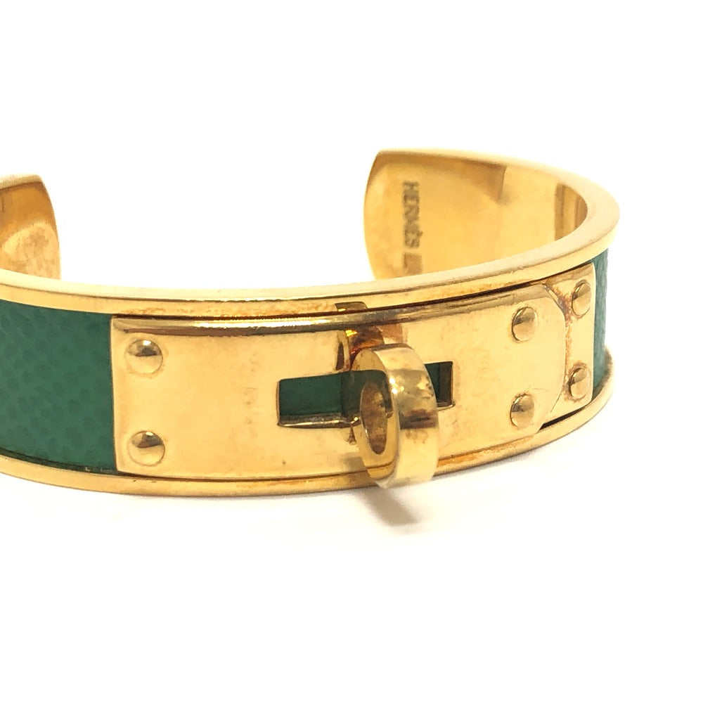 Hermès Kelly Bangle T-241101-38 Gold-Plated with Green Leather Inlay – Designed by Pierre Hardy, 2000s, 100% Authentic ✨Very Good Pre-Owned