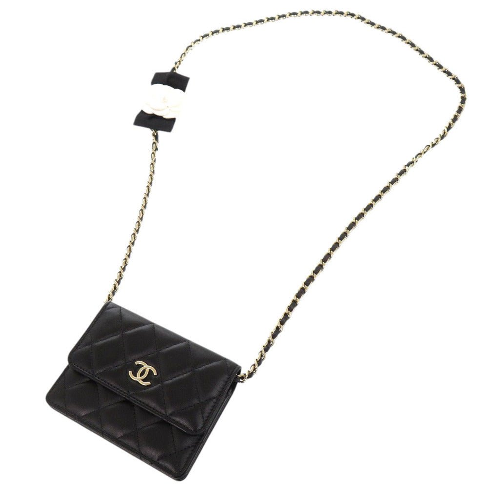 CHANEL Camellia COCO Mark Chain Wallet in Black Matelassé Lambskin with Ribbon Detail – Designed by Karl Lagerfeld, Item No. 6L0943IEA6m10 2010s, 100% Authentic Pre - Owned - LLUXE.CA