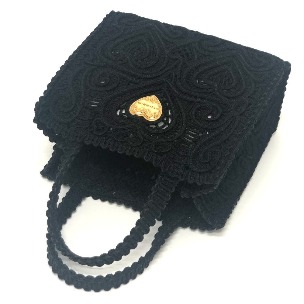 Dolce & Gabbana Devotion Heart Tote Bag 8236 - 23947 - 2 in Black Macramé (Circa Late 2010s, Designers: Domenico Dolce & Stefano Gabbana) – Pre - Owned, 100% Authentic - LLUXE.CA