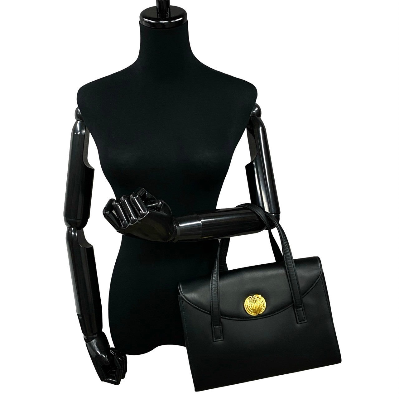 GIVENCHY Vintage Black Leather Handbag with Gold Medallion Logo (Circa 1980s–1990s, Designer: Hubert de Givenchy) – Pre - Owned, 100% Authentic - LLUXE.CA