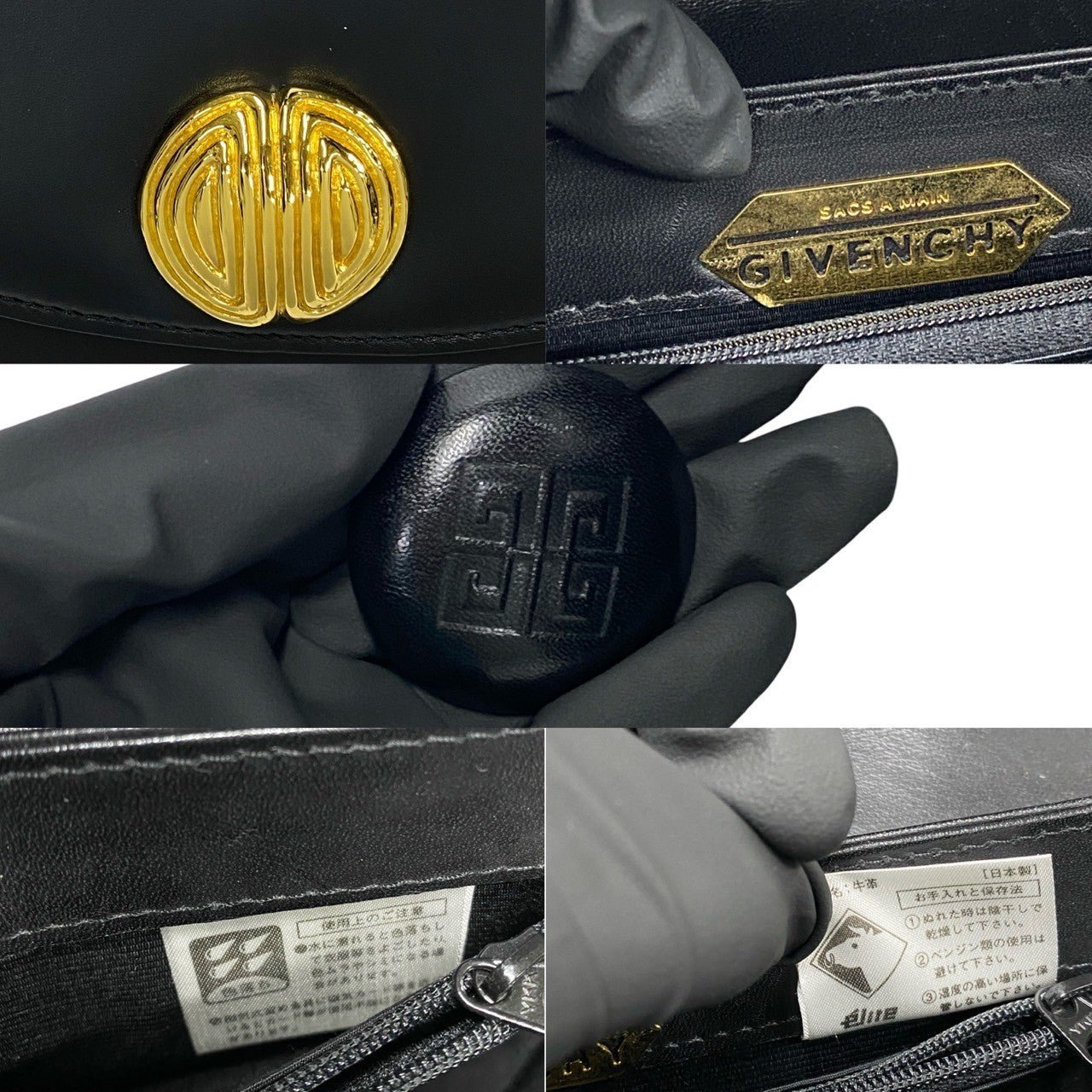 GIVENCHY Vintage Black Leather Handbag with Gold Medallion Logo (Circa 1980s–1990s, Designer: Hubert de Givenchy) – Pre - Owned, 100% Authentic - LLUXE.CA