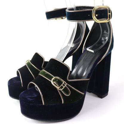 HERMÈS Violetta Ankle Strap Chunky Heel Sandals in Navy Velor, Size 36 – Made in Italy, 100% Authentic Pre-Owned (A Rank, 2020s)