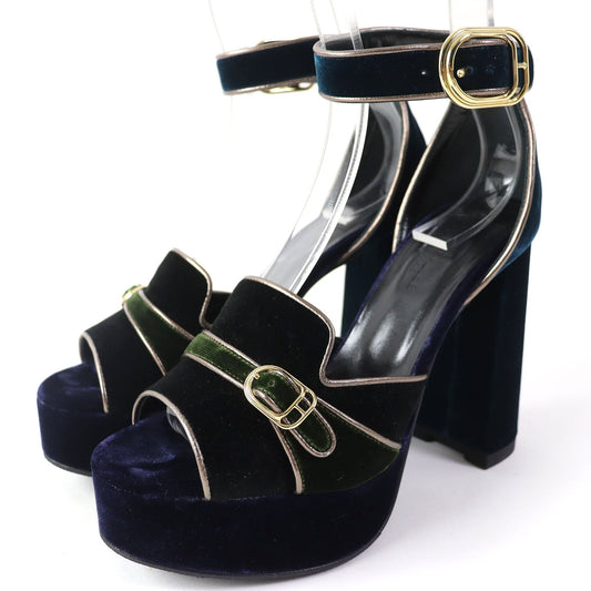 HERMÈS Violetta Ankle Strap Chunky Heel Sandals in Navy Velor, Size 36 – Made in Italy, 100% Authentic Pre-Owned (A Rank, 2020s)
