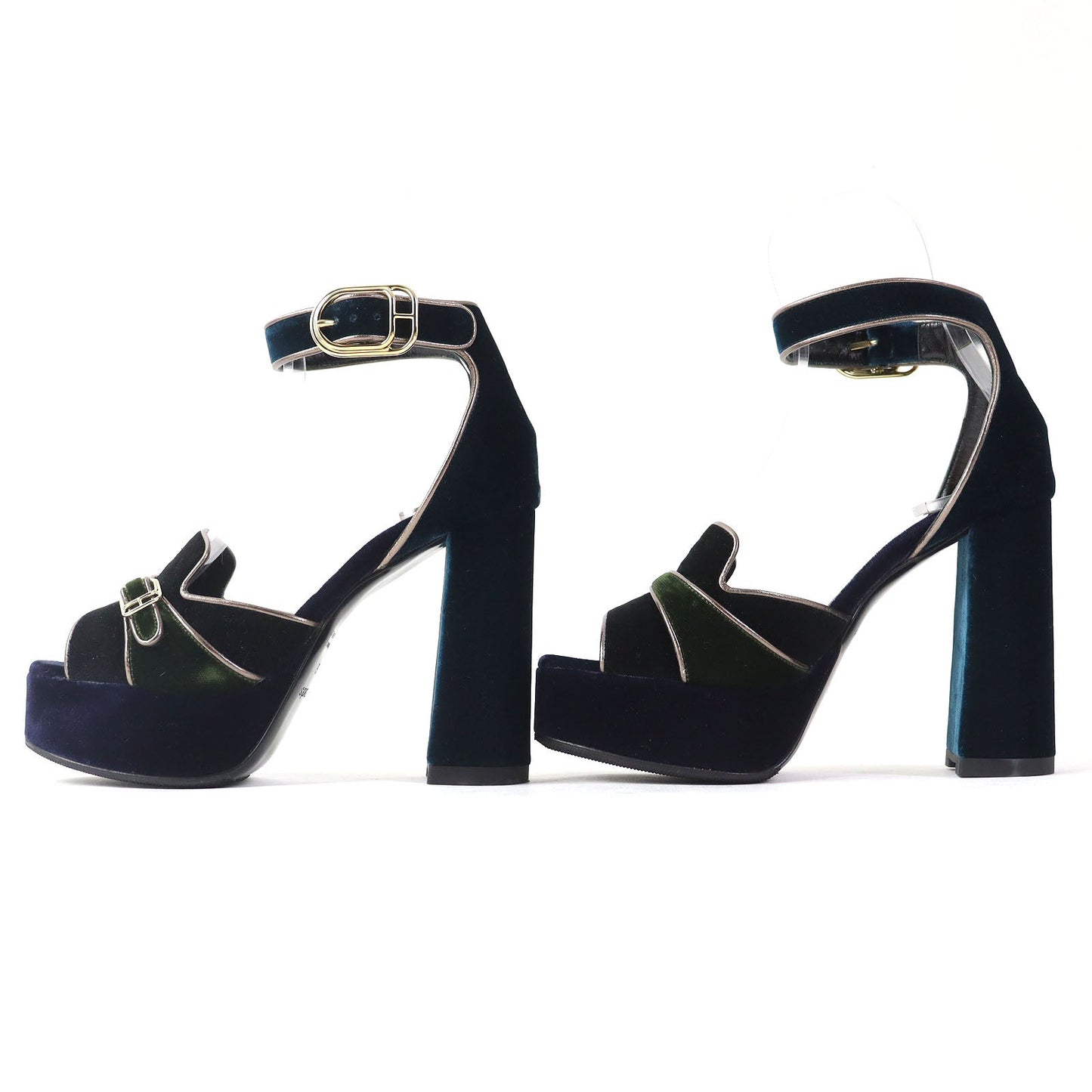 HERMÈS Violetta Ankle Strap Chunky Heel Sandals in Navy Velor, Size 36 – Made in Italy, 100% Authentic Pre-Owned (A Rank, 2020s)