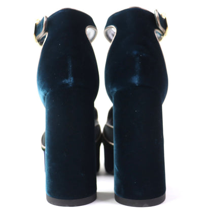 HERMÈS Violetta Ankle Strap Chunky Heel Sandals in Navy Velor, Size 36 – Made in Italy, 100% Authentic Pre-Owned (A Rank, 2020s)