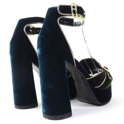 HERMÈS Violetta Ankle Strap Chunky Heel Sandals in Navy Velor, Size 36 – Made in Italy, 100% Authentic Pre-Owned (A Rank, 2020s)