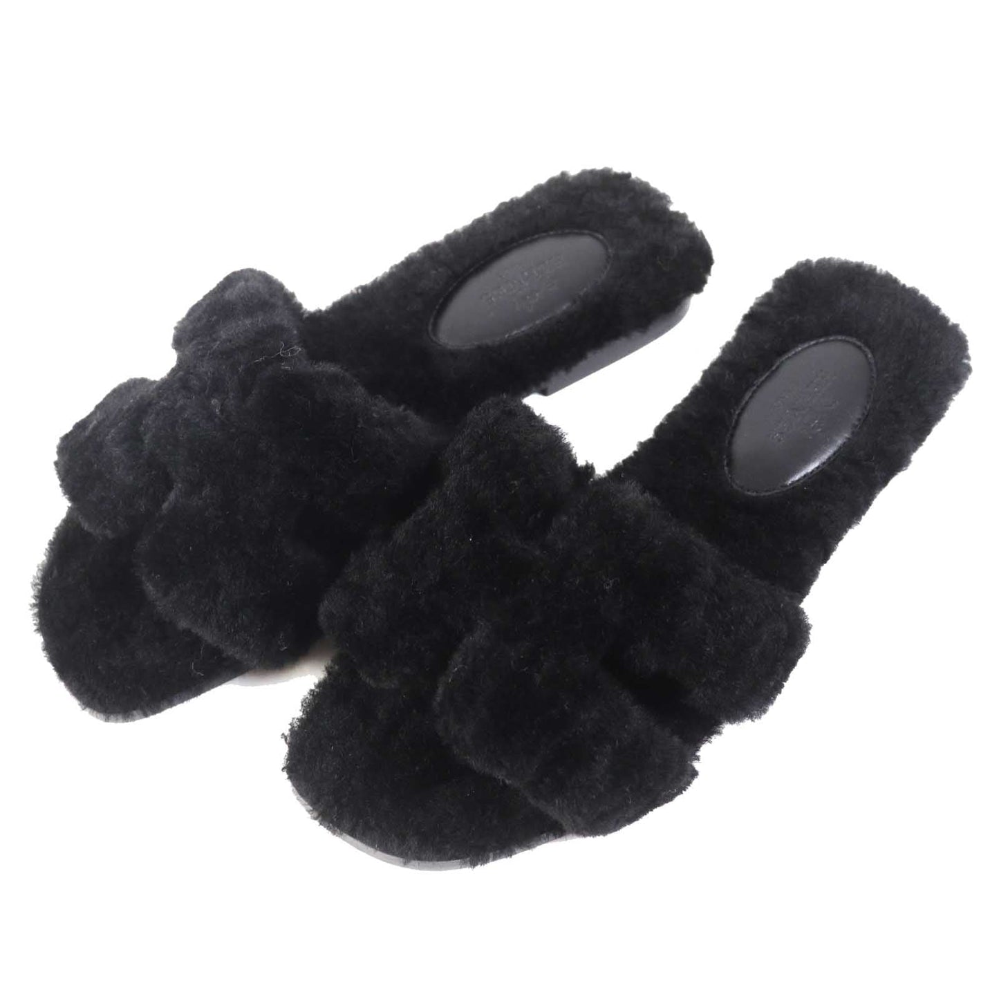 Hermès Oran Sandals in Black Mouton Shearling – Size 35, Designed by Pierre Hardy, 2020s, 100% Authentic ✨Excellent Pre-Owned