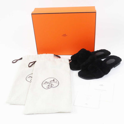 Hermès Oran Sandals in Black Mouton Shearling – Size 35, Designed by Pierre Hardy, 2020s, 100% Authentic ✨Excellent Pre-Owned