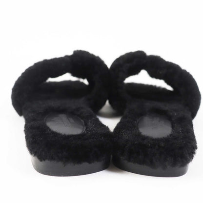 Hermès Oran Sandals in Black Mouton Shearling – Size 35, Designed by Pierre Hardy, 2020s, 100% Authentic ✨Excellent Pre-Owned