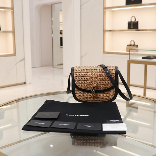 SAINT LAURENT – Kaia Shoulder Bag – Natural Raffia & Black Leather