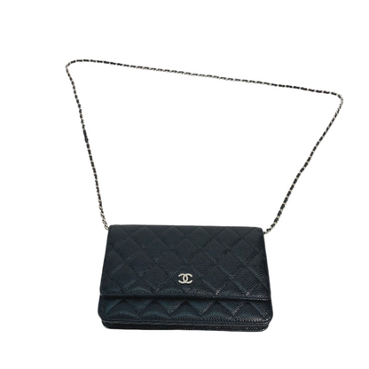 CHANEL  Chain Wallet in Black Quilted Caviar Leather –	Designed by Karl Lagerfeld, 2010s, 100% Authentic Pre-Owned