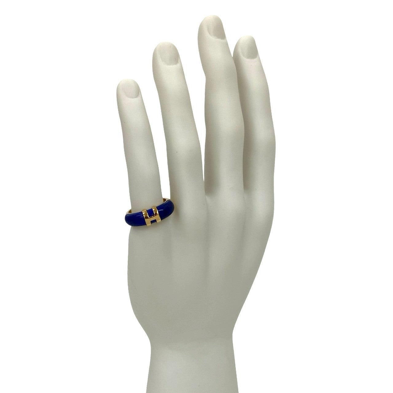 HERMÈS – H Logo Motif Ring – 18K Yellow Gold & Lapis Lazuli – Women – 100% Authentic Pre-Owned – AB Rank ✨ Excellent