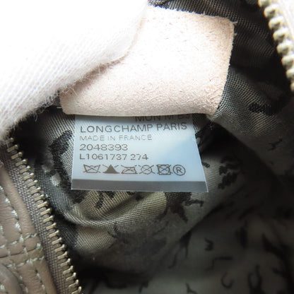 Longchamp Classic Leather Logo Line (2000s Collection) Leather Gray – 100% Authentic ✨Excellent Pre-Owned