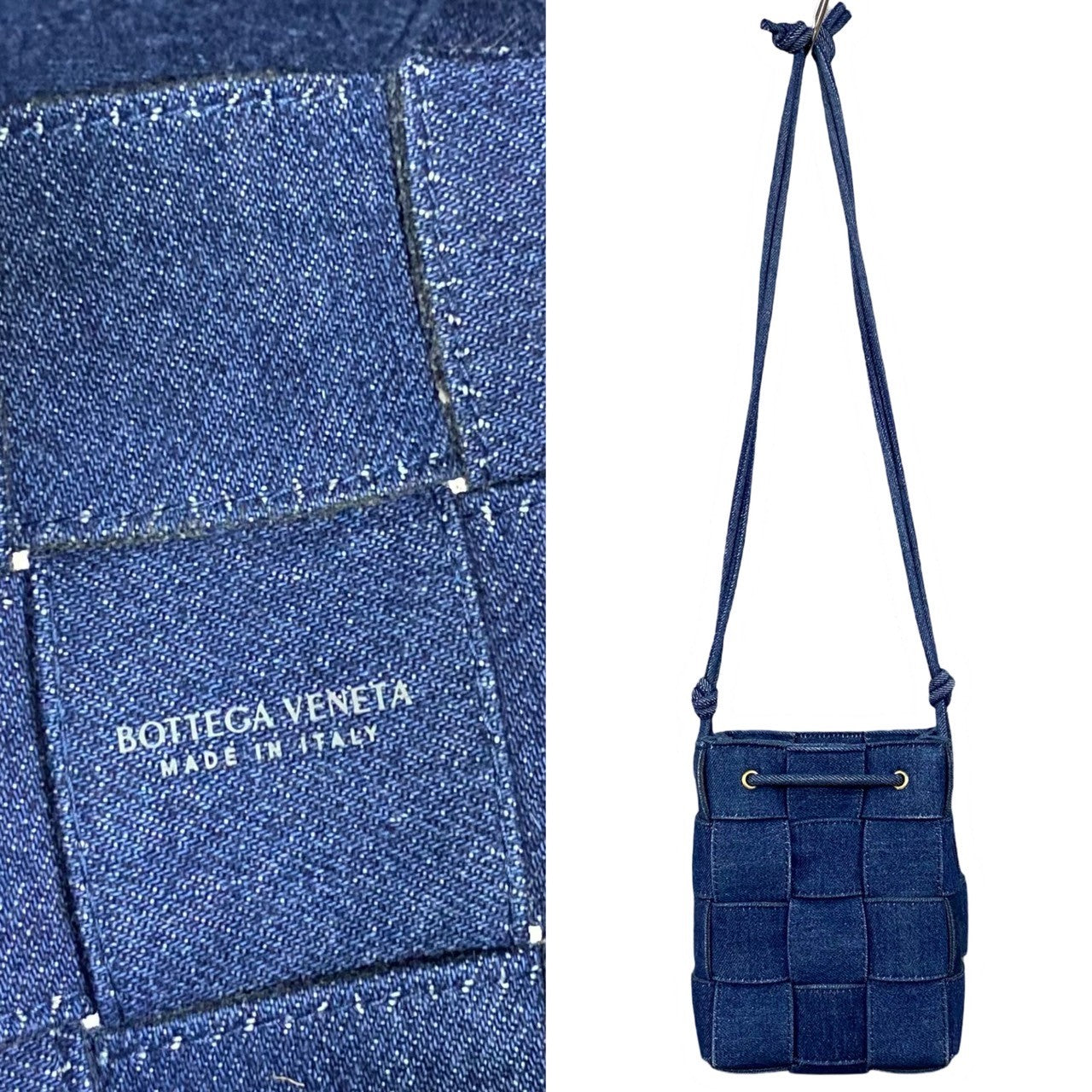 Bottega Veneta Small Cassette Bucket in Blue Denim – Resort 2021, Designed by Daniel Lee, 100% Authentic Pre-Owned