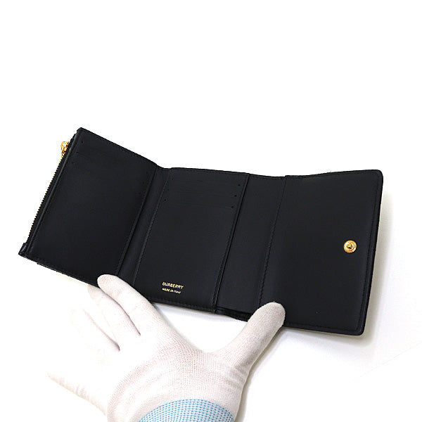 BURBERRY – Compact Tri-Fold Wallet – Black Leather