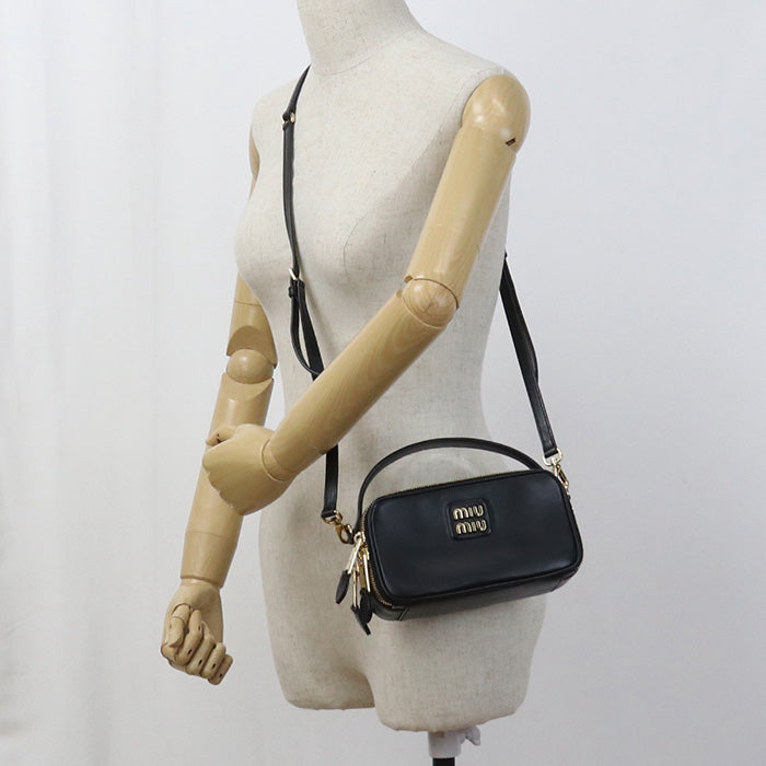 MIU MIU  – 2-Way Handbag / Diagonal Shoulder Bag – Black Leather – Gold Hardware – Italy – 100% Authentic Pre-Owned ✨ Gently used