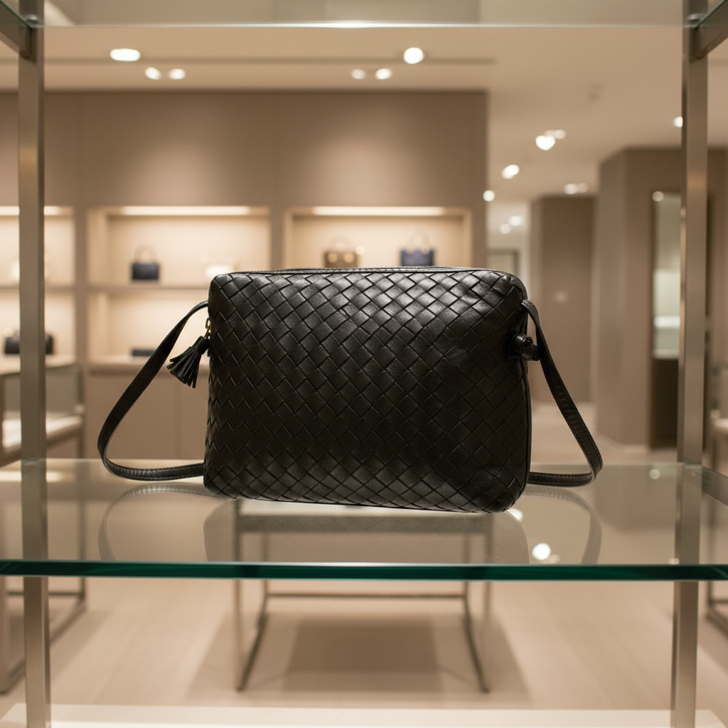BOTTEGA VENETA – Intrecciato Shoulder Bag – Black Leather