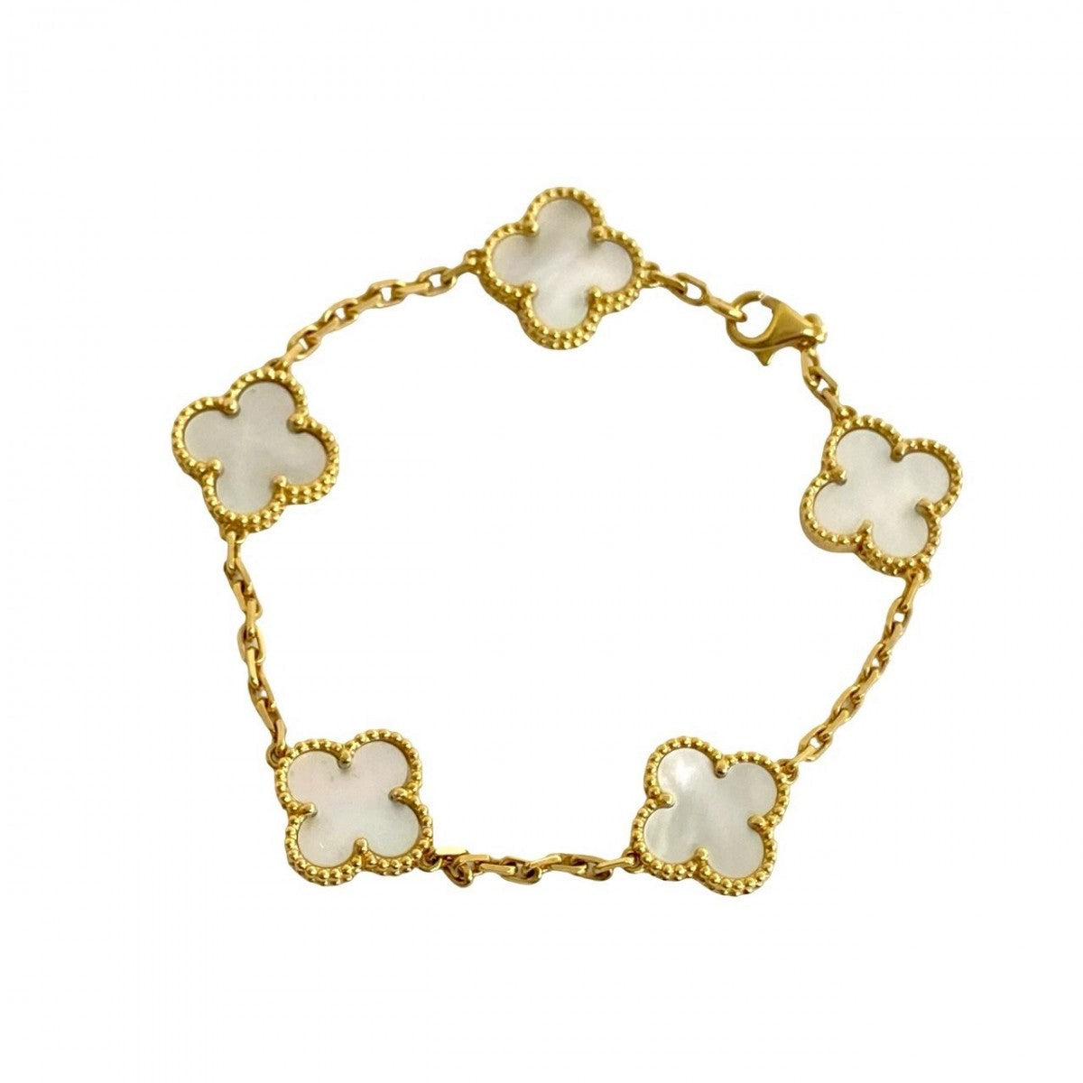 VAN CLEEF & ARPELS – Vintage Alhambra Bracelet – 18K Yellow Gold & White Mother-of-Pearl – Introduced 1968 – 100% Authentic Pre-Owned AB Rank ✨ Gently Used