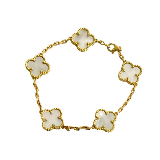 VAN CLEEF & ARPELS – Vintage Alhambra Bracelet – 18K Yellow Gold & White Mother-of-Pearl – Introduced 1968 – 100% Authentic Pre-Owned AB Rank ✨ Gently Used