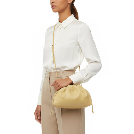 Bottega Veneta –Gamaguchi Frame Shoulder Bag – Beige Calfskin