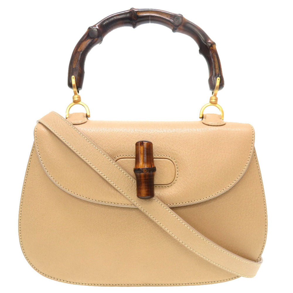 GUCCI Bamboo 2WAY Bag in Beige Leather & Bamboo – Frida Giannini Era – 100% Authentic ✨Very Good Pre-Owned