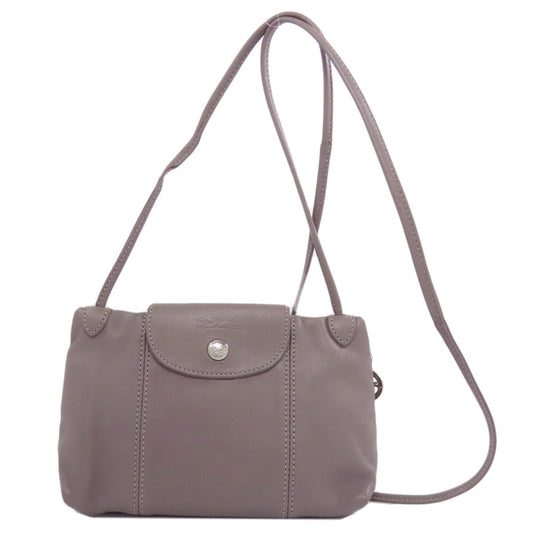Longchamp Classic Leather Logo Line (2000s Collection) Leather Gray – 100% Authentic ✨Excellent Pre-Owned