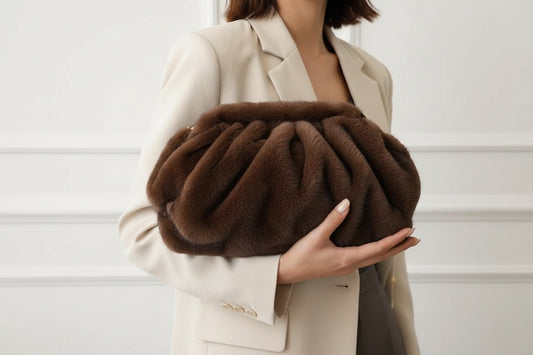 Plush Ruched Shoulder Bag | Soft Faux Fur Clutch Crossbody for Women